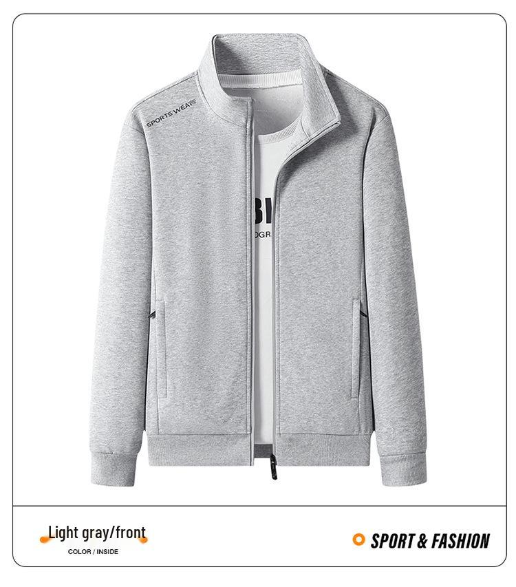 Men's Plus Size Velvet-Lined Cotton Hoodie Jacket: 2026 Autumn/Winter Fashion, Simple Sporty Style with Stand Collar