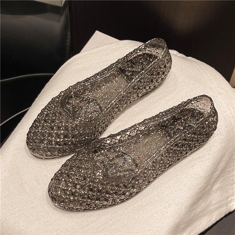 

Модные женские сандалии с пайетками, плоские женские сандалии, женская пляжная ПВХ-желейная обувь, женская обувь Sasual, блестящие однотонные сандалии Femininos 36 чёрный