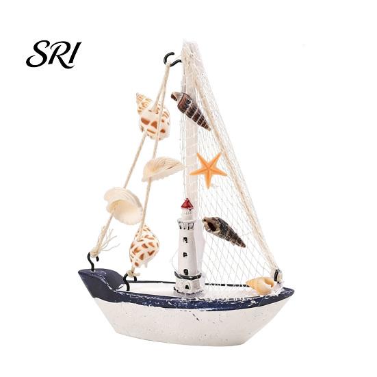 Segelboot Figur Mini Segelboot Modell Nautische Harz Dekoration mit Muschel Seestern Schreibtischzubehör Rustikal Vintage Strand Ozean Thema Schiff Ornament