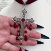 Gothic Vampire Silvery Large Cross Pendant Necklace Inlaid Artificial Crystal  Bohemian Style Synthetic Gems Decor Pendant Necklace Jewelry Gift