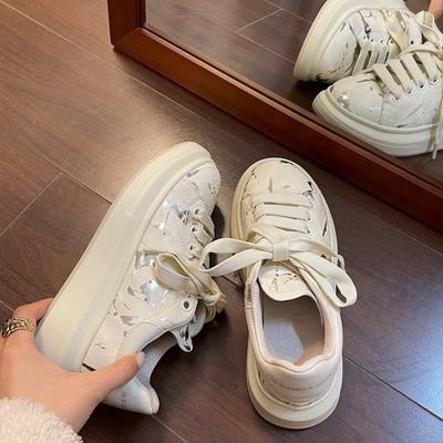 Shiny Thick-soled Heightening Casual Little White Shoes Women's Casual Shoes Spring New Lace-up Sneakers Women's