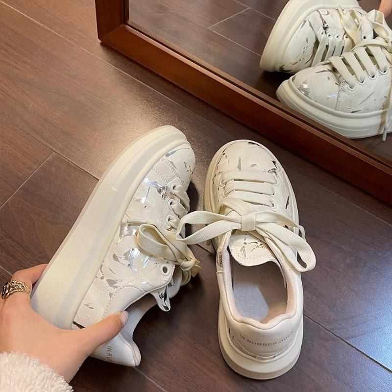 Shiny Thick-soled Heightening Casual Little White Shoes Women's Casual Shoes Spring New Lace-up Sneakers Women's