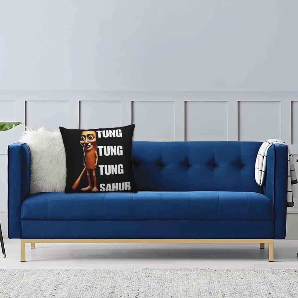 Tung Tung Tung Sahur Meme Italiano Brainrot Federa Stampa Poliestere Copricuscino Decorativo Copricuscino da Lancio