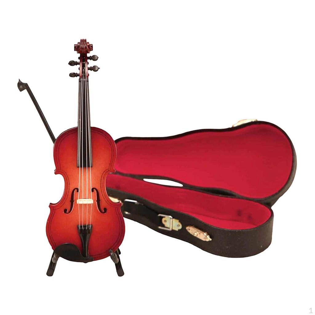 Wooden Miniature Violin Model Display Ornament Birthday Gift Dollhouse Accessories for Fireplace
