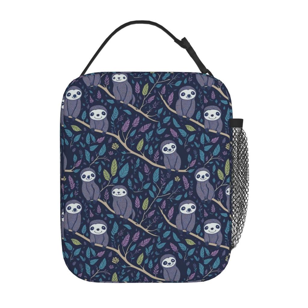 Isolierte Lunchtasche mit niedlichem Faultier-auf-dem-Ast-Muster für Kinder, ideal für Schule und Schule, als Kühlbox oder tragbare Lunchbox.