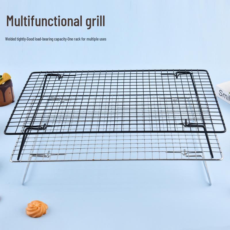 Foldable Thickened Iron Cooling Rack for Cookies, Bread, and Cake - Hollow Storage and Upside-Down Baking