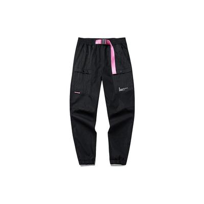 Calças Esportivas Casuais Tecidas Color Block com Cós Afuniladas Femininas parte de baixo Preto Básico 162218505-2