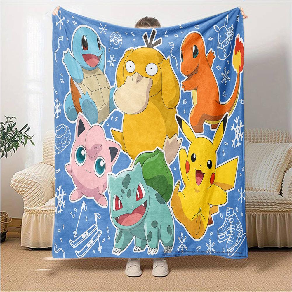 Pikachu Friends Winter Scene Blanket Soft Throw Blanket For Home Bedroom Bed Sofa Travel Office Solid Christmas Blanket