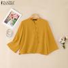 ZANZEA Women Casual Stand Collar Solid Color Loose 3/4 Sleeve Blouse