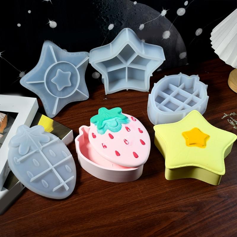 Silicone Storage Box Mold Set Strawberry/Star Shape Organizers Moulds Silicone Texture for Home and Office Ornament