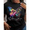 Butterfly Print Short Sleeve T-shirt, Casual Crew Neck Top for Spring & Summer, Women's Clothing