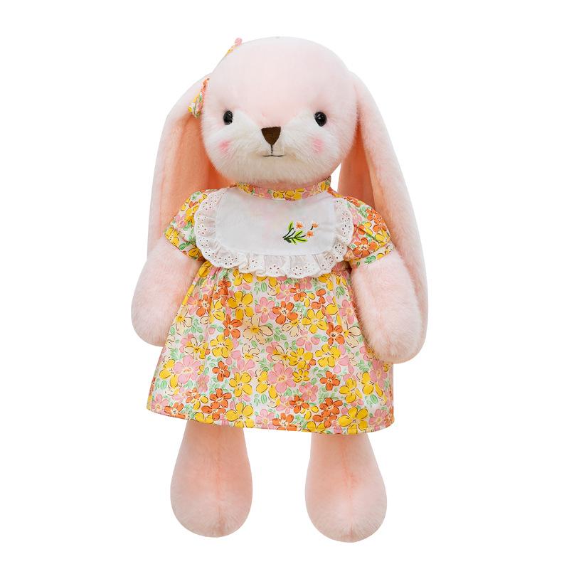 Floral Dress Bunny Plush Toy: Long-Eared Rabbit Sleep Companion & Birthday Gift