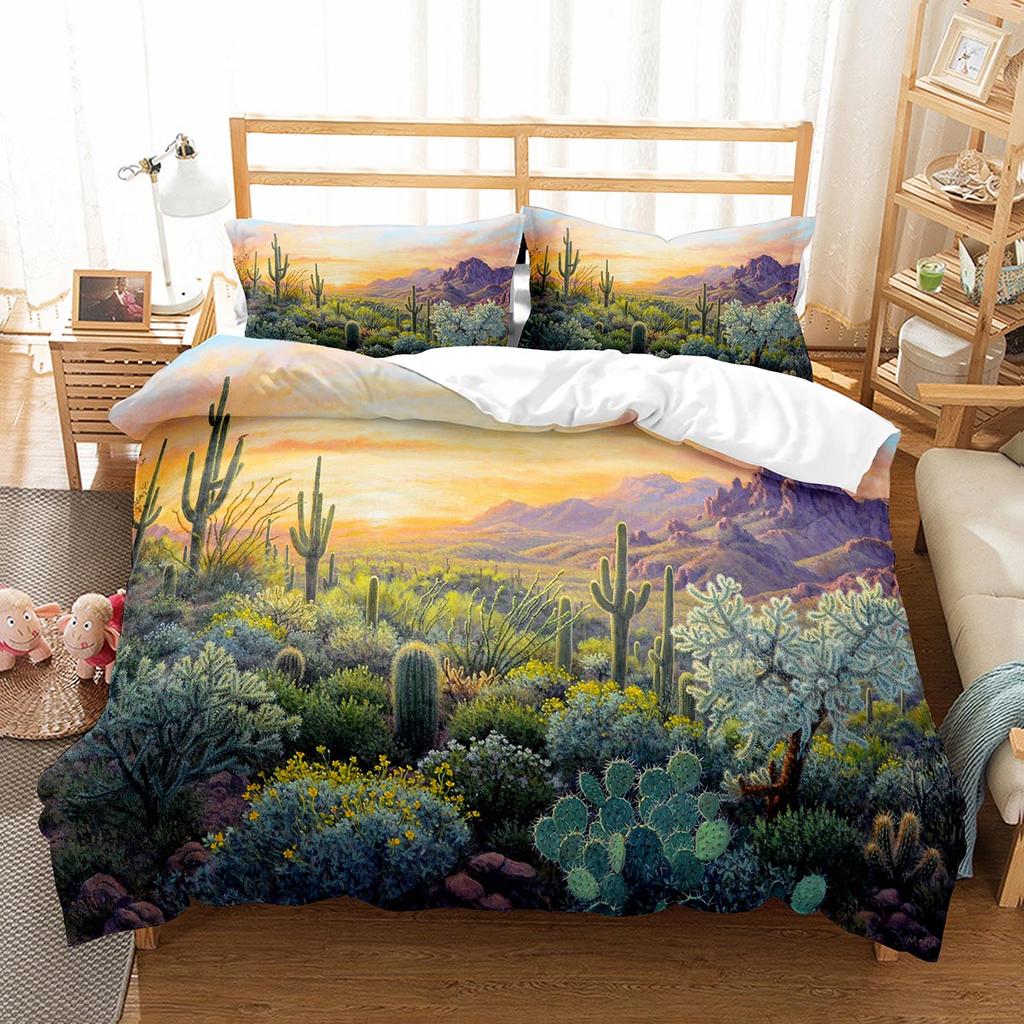 Cactus Duvet Cover Set Desert Plants Pattern Comforter Cover Double Single Size For Kids Teens Adults Bedding Set Quilt Cover