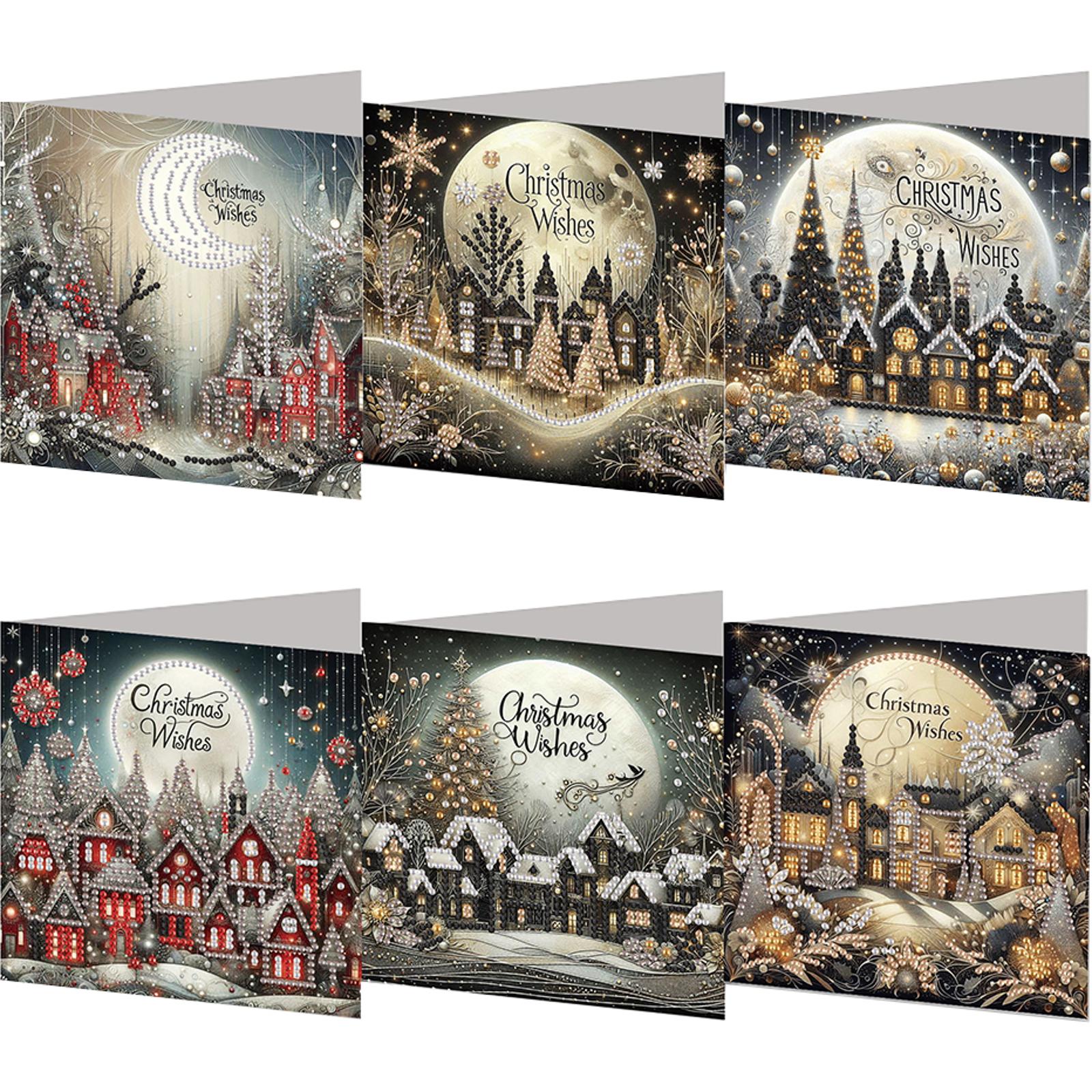 

6PCS DIY Rhinestone Diamond Art Mosaic Postcards Xmas Theme Diamond Art Greeting Cards Creative Birthday & Thanksgiving Card