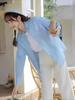 Korean Style Blue Shirt Jacket - Women's Spring/Autumn Cardigan with Long Sleeves