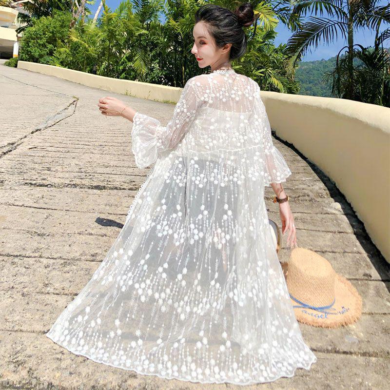 Lace Summer Thin Gauze Bell Sleeve Shawl - Loose Mid-Length Women's Sun Protection Cardigan