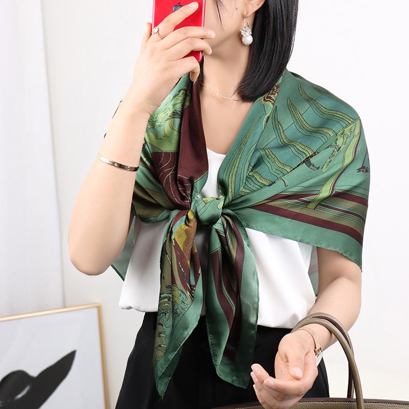 New Summer Large 110Cm Square Scarves Women Fashion Silk Scarf Foulard 45Inch Office Ladies Shawl Bandanna Muslim Hijab