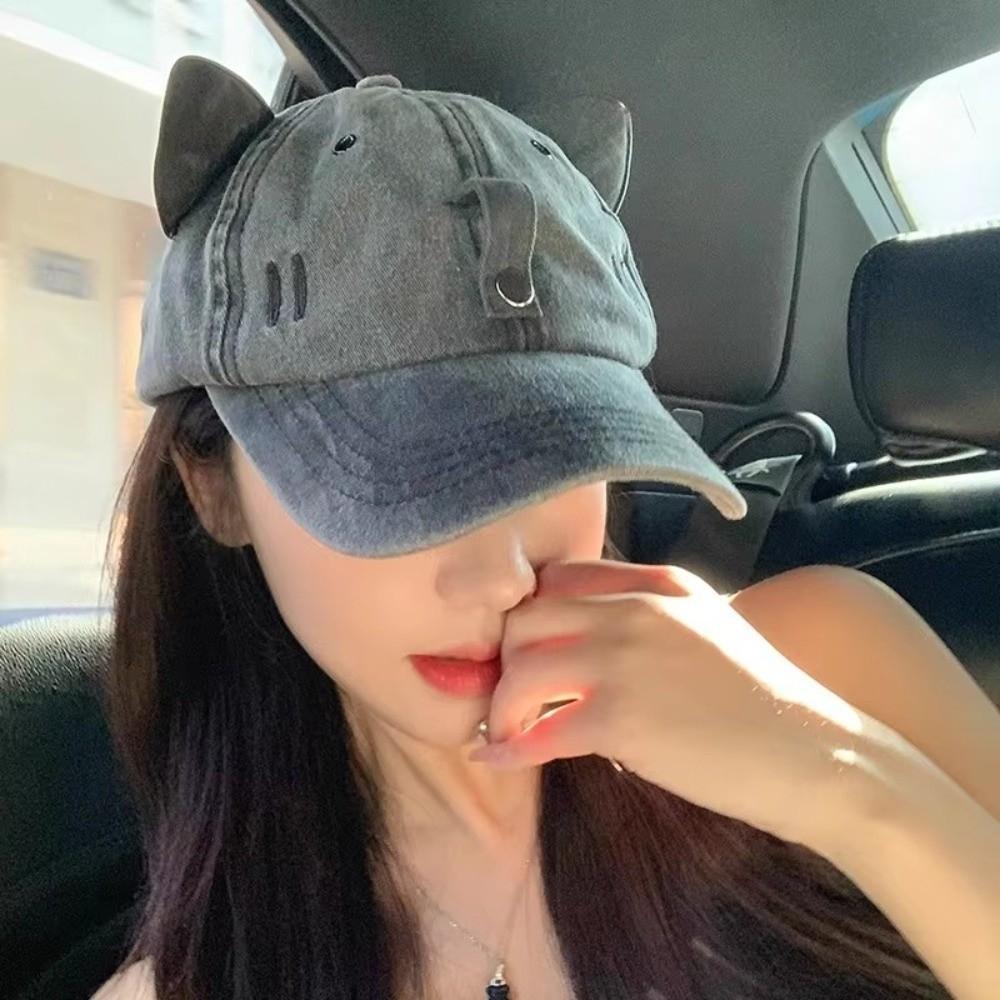 Cute Sunshade Cap with Sunglasses Sweet Duck Tongue Cap Simple Cat Ears Baseball Cap Travel