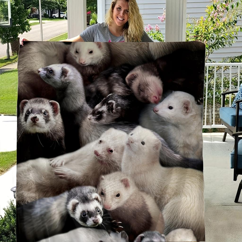 1pc Ferrets Pattern Throws Blankets Flannel Ultra-Soft Warm Picnic Blanket Bedspread On The Bed, Home