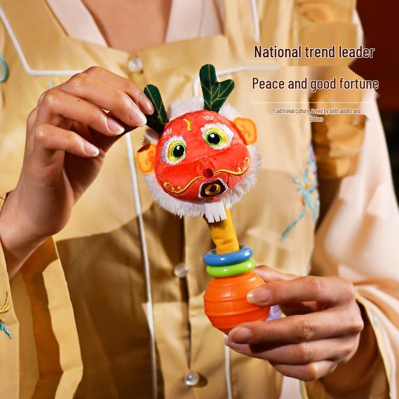 Year of the Dragon Baby Rattle: Embroidered Dragon Head Soothing Grasp Toy