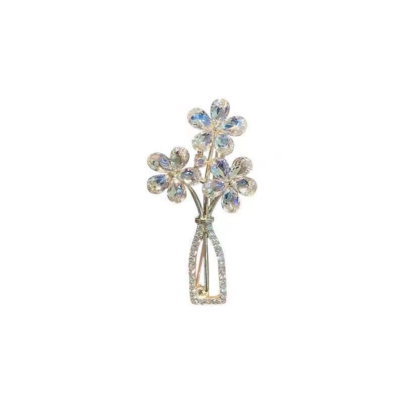 Glass Vase Anti-glare Brooch for Women High-end and Personalized Brooch Collar Buckle Corsage