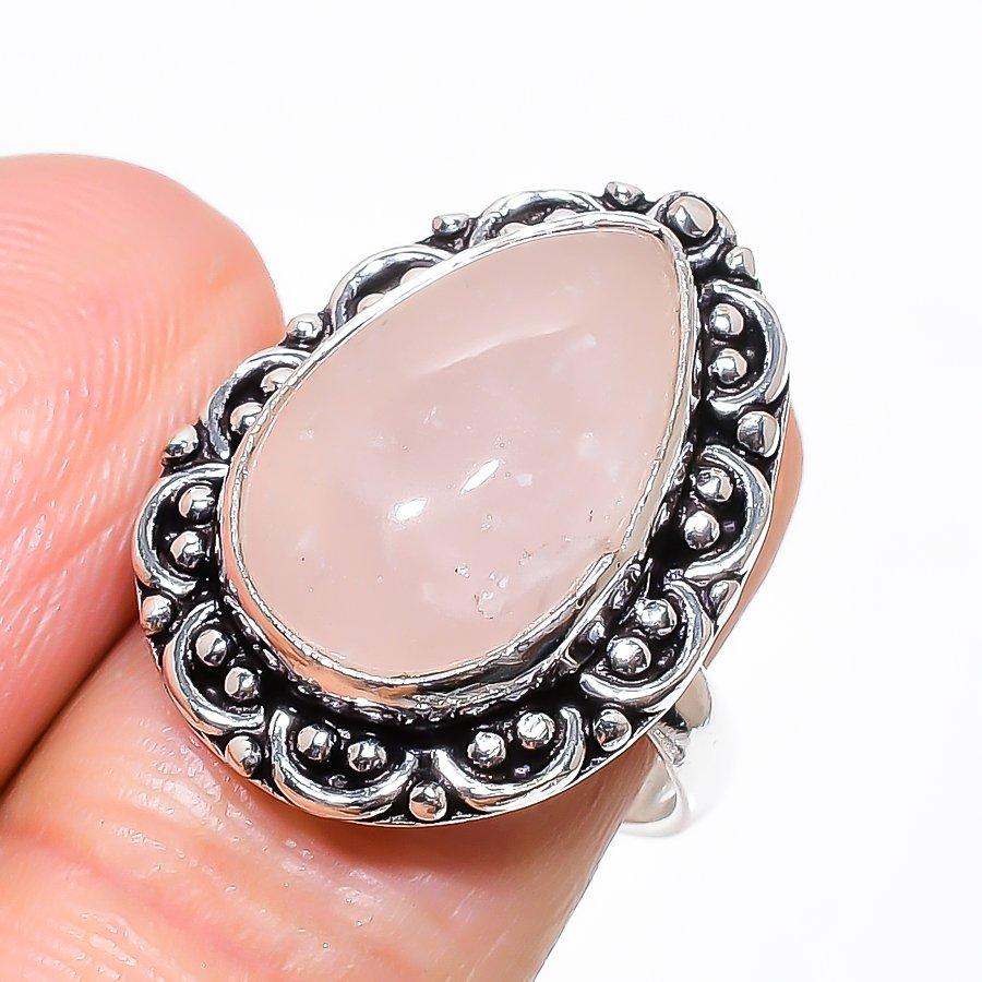 

Rose Quartz Gemstone Handmade 925 Sterling Silver Jewelry Ring Size 7 KJ-272