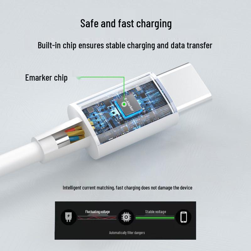 100W Fast Charging Double Type-C PD Data Cable, 5A C to C for Mobile Phones & Tablets