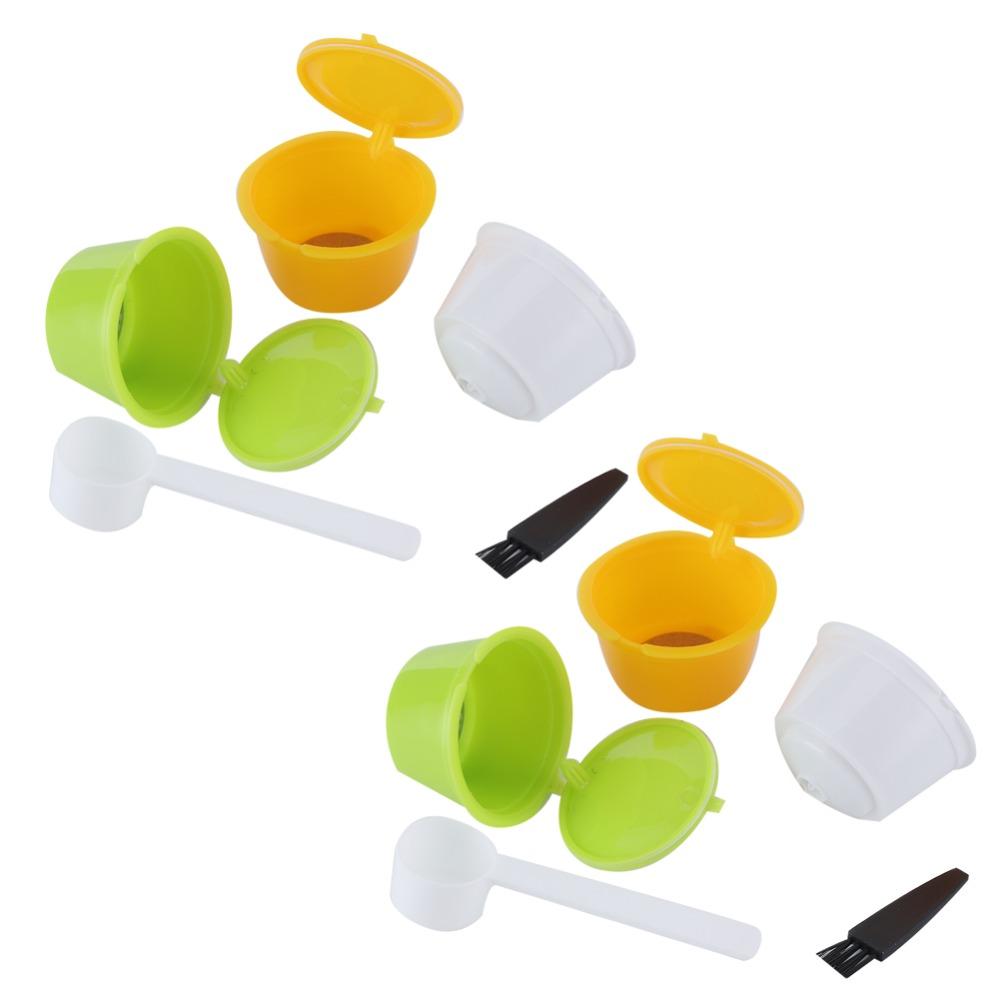 6pcs Leak Proof Design Reusable Coffee Filter Cup With Brush Spoon Set Coffee Capsule Kit  Home Use