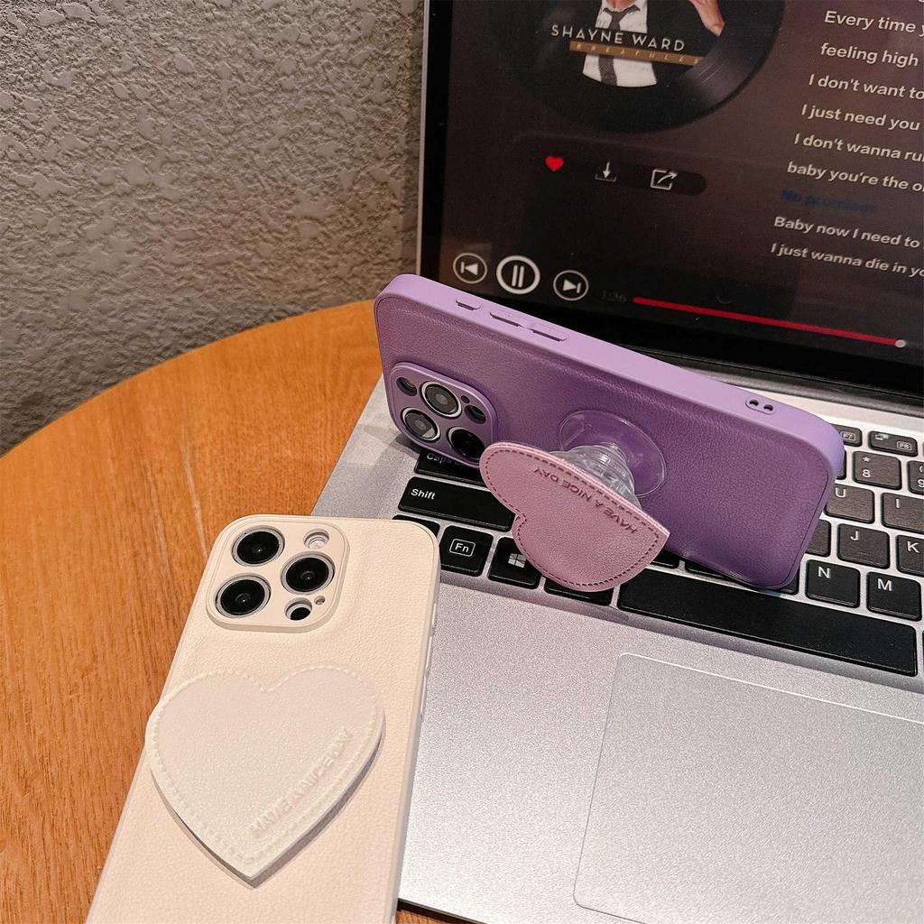PU-Leder Herz-Ständer-Hülle für iPhone 15/16 Pro Max - Stilvolles Design für Frauen