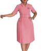 Fashionable and Elegant V-neck Solid Color Large-sized Pleated High-waisted Dress for Women