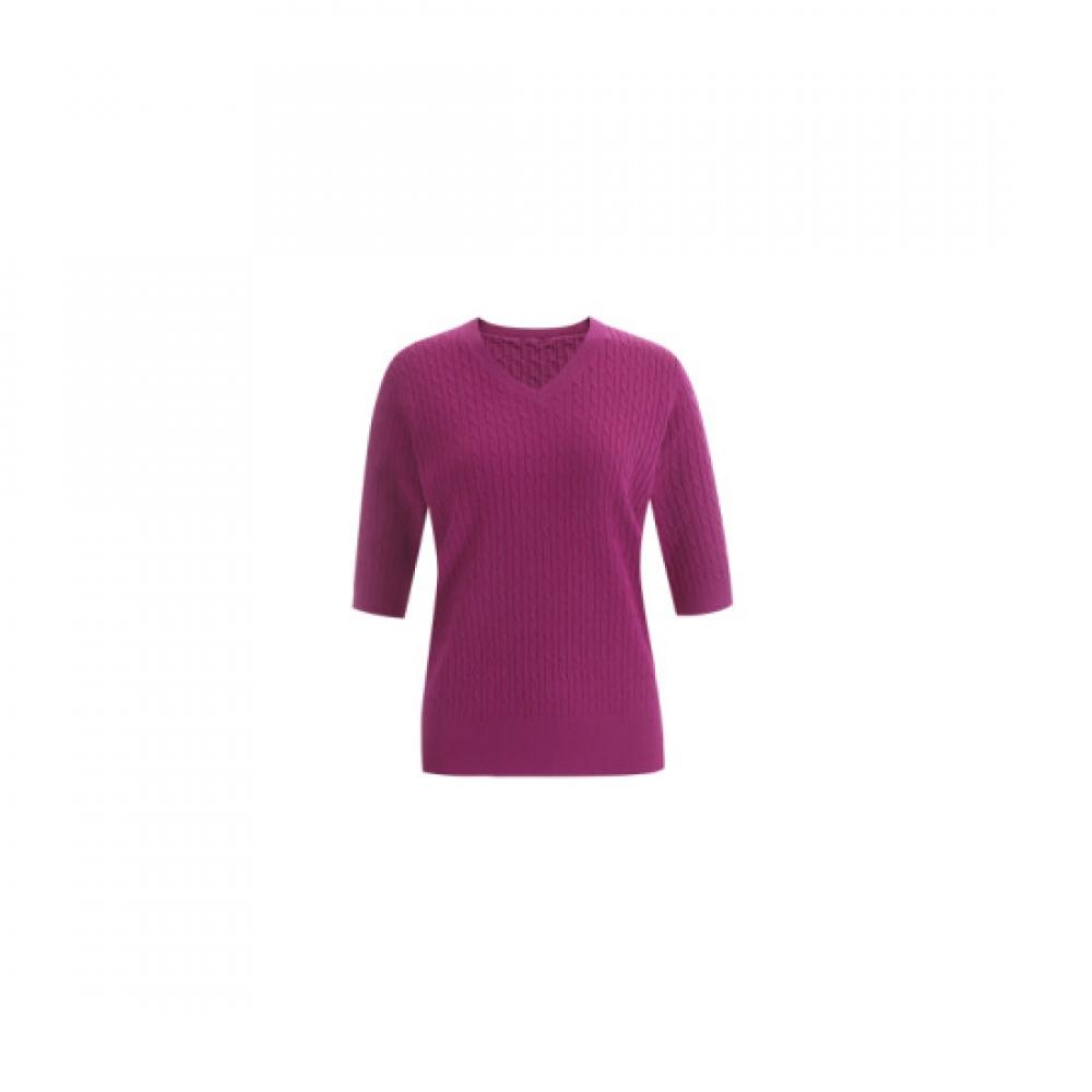 Shop Women V Neck Basic Inner Cable KniT Cashmere ShorT sleeVe T shirT Purple
