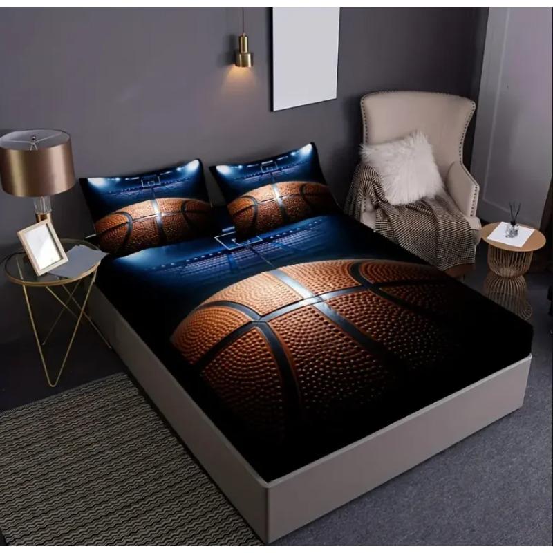 2/3pcs Gymnasium Basketball Spotlight Sports Competitive Sports Print Fitted Sheet Set (1* Fitted Sheet + 1/2*Pillowcases