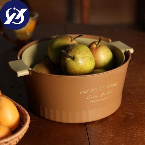 Drain Colander Chic Smooth Edges Plastic Drain Colander Wear-resistance Double-Layer Drain Basket Strainer Bowl Household Supplies