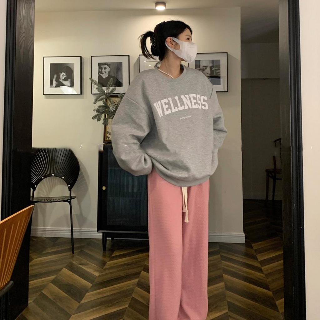 Frauen Langarm O Hals lose Pullover weibliche Tops einfarbig Sweatshirts