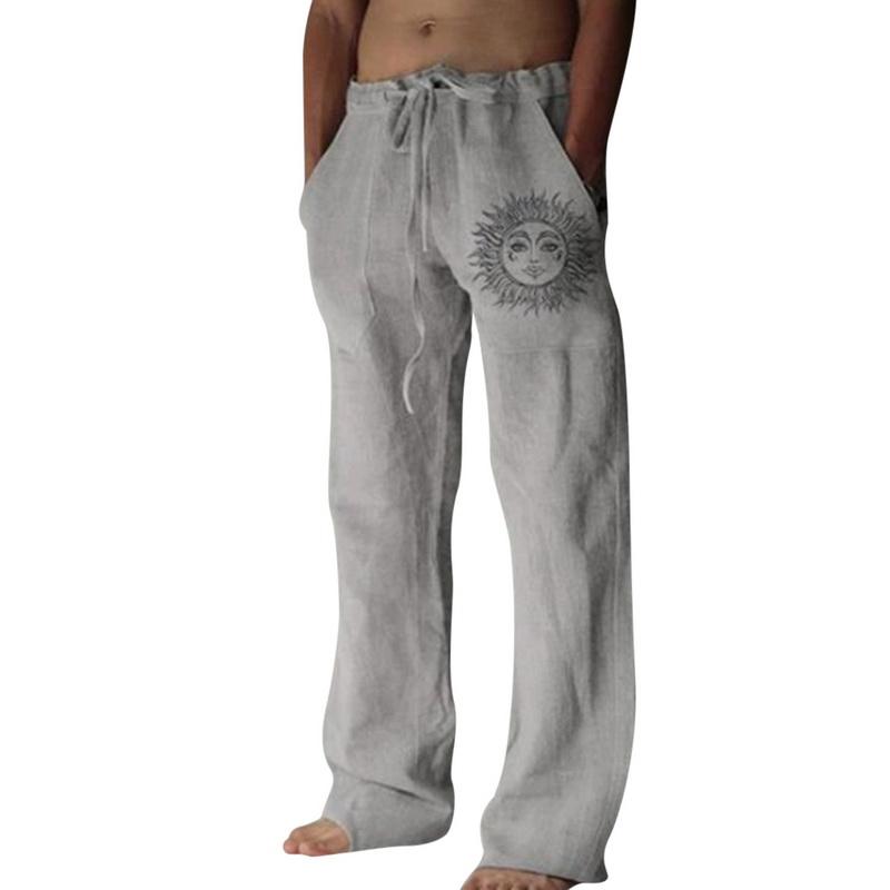 GRMO Men Plus Size Loose Fit Linen Casual Printed Wide Leg Pants GRMO Men Plus Size Loose Fit Linen Casual Printed Wide Leg Pants