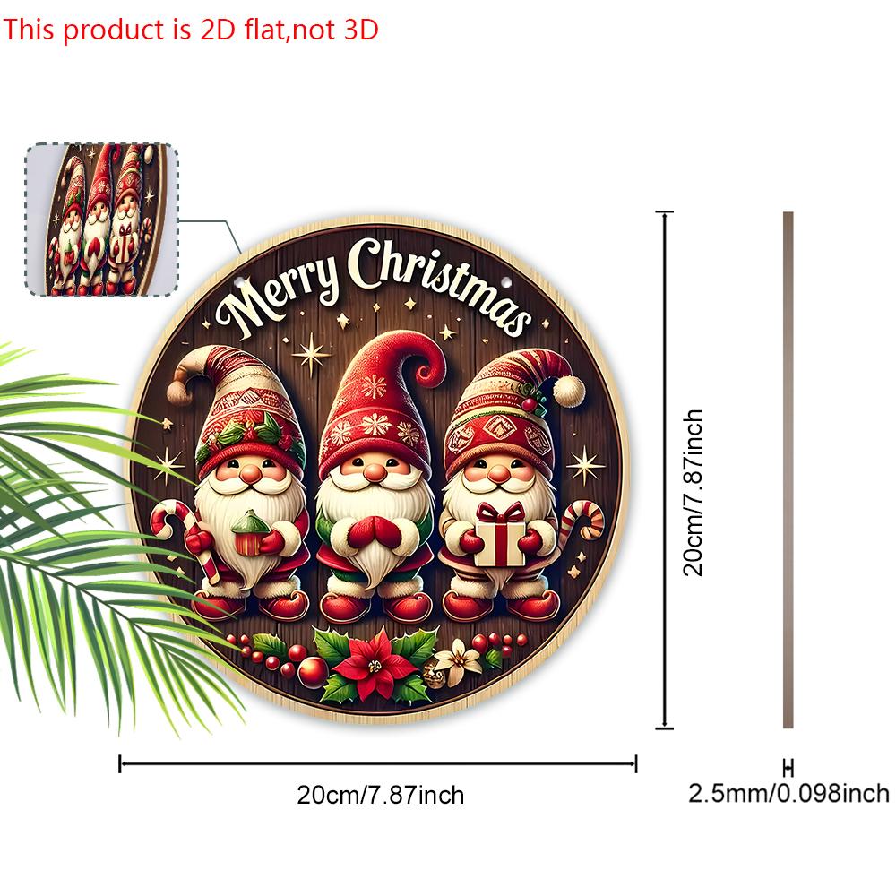 Christmas Wooden Sign with Gnomes Pattern - Merry Christmas Round Sign for Yard Door Wall Hanging Decor - Ideal Christmas Decoration