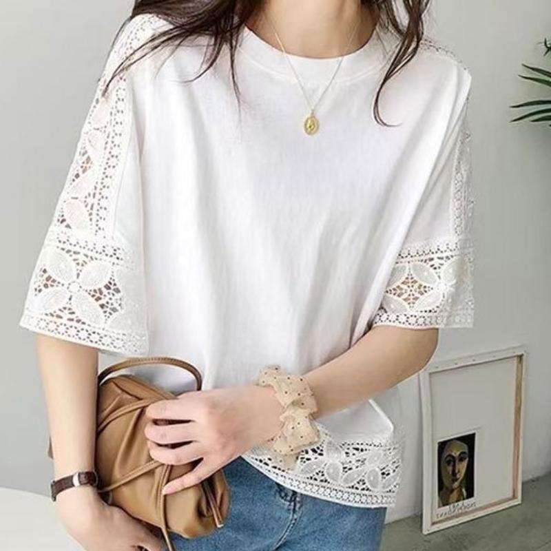 

Літня японська однотонна вільна жіноча футболка з круглим вирізом і напіврукавом One Size