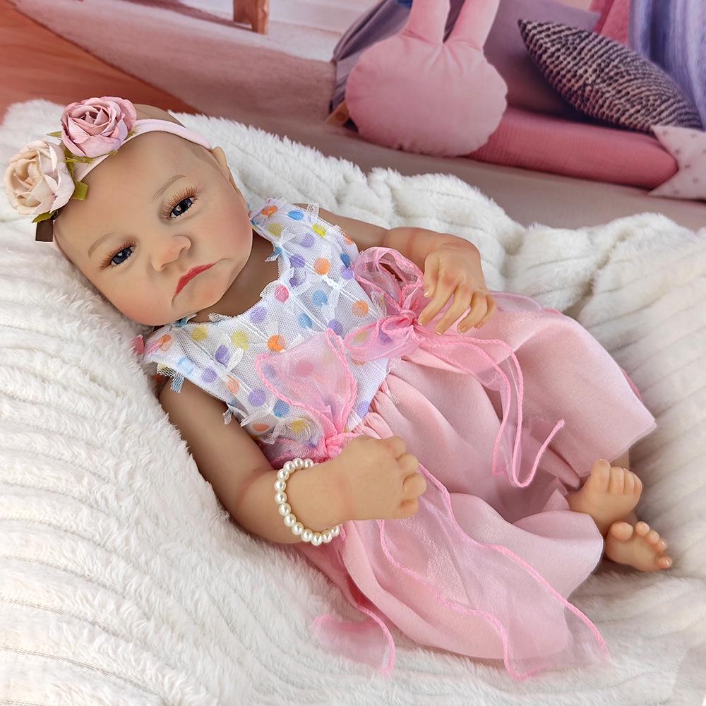 46cm Reborn Simulation Girl Doll with Hand-Painted Hair - Children's Soft Enamel 3D Skin Doll Companion Gift