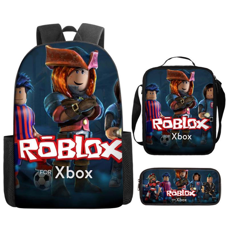 Roblox Retro Cartoon Backpack Set - Trendy 3-Piece Schoolbag for Kids