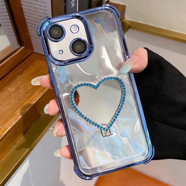Heart-shaped Mirror Electroplated TPU + Acrylic Phone Case with Holder
