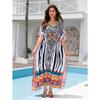 Women's Fashion Summer Spring Feather Print 1/2 Sleeves V-Neck Loose Waistline Casual Dresses