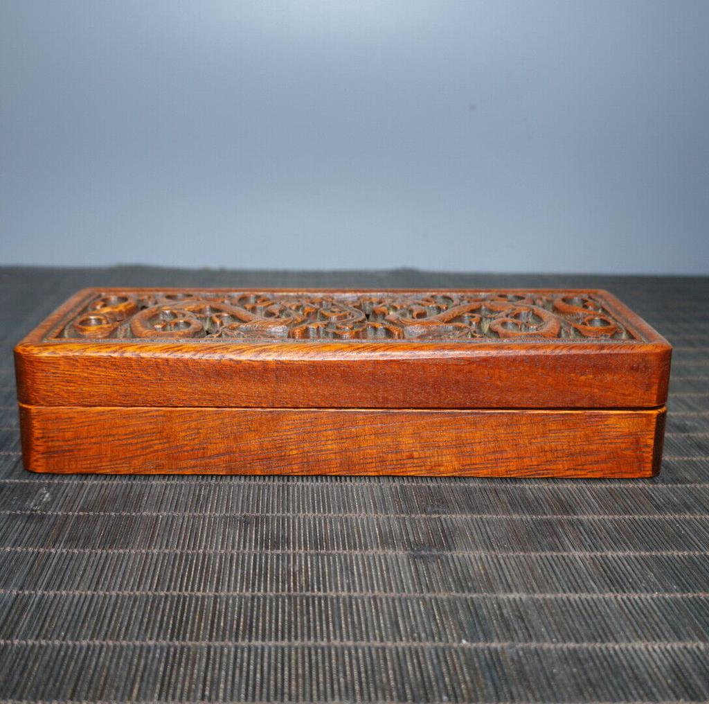 Chinese Antique Vintage Rosewood Jewelry Box Carved Dragon Loong Statue Box Art
