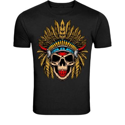 T-shirt con Copricapo Teschio Tribale - Maglietta Grafica Teschio Guerriero Nativo
