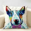 Housse de Coussin Série Bull Terrier Dessin Animé Lin Naturel Tissu Biologique Impression Double Face Décoration de Chambre Canapé Housse de Coussin