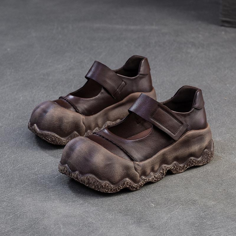 Fashion GKTINOO 2025 Spring/Summer New Retro Round Toe Thick Soled Shoes Genuine Leather Soft Soled Women's Flat Shoes