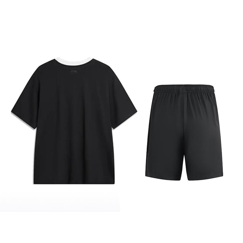 Li Ning Amerikaanse gestreepte losse veelzijdige T-shirt met korte mouwen Eenvoudig modeontwerp Casual sportpak Unisex tops Zwart YHSV367-2+YKSV115-1