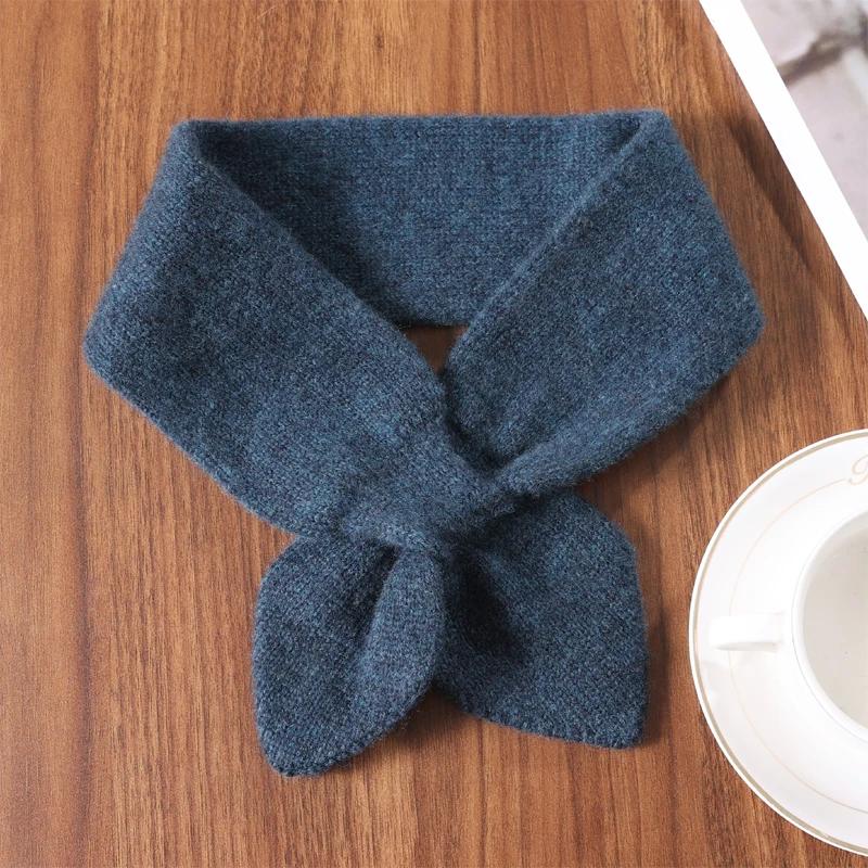 Women's 100% Wool Neck Warmer Scarf Soft Knitted Bow Knot Decoration Solid Color Fashionable Winter Accessory Fake Collar