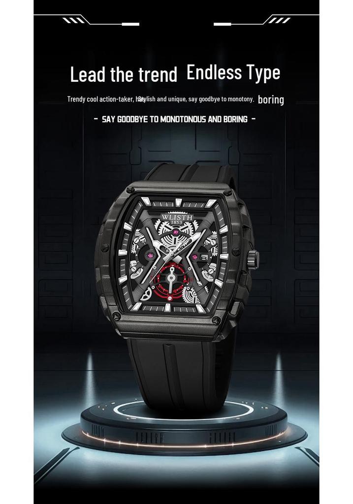 Volis Barrel-Shaped Men's Outdoor Skeleton Watch with Curved Gradient Mirror