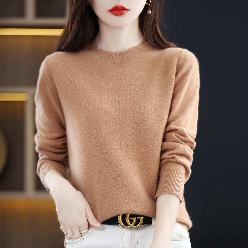 GMXIA Autumn Winter Loose Foreign Air Soft Waxy Chunky Crew Neck Pullover with A Sweater On The Outside