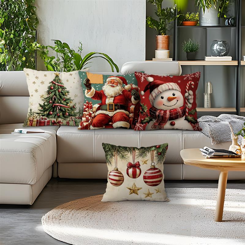 Vintage Christmas Decor Cushions Pillowcase Printed Polyester 45X45Cm Throw Pillow Cover Decorative Sofa Cushion Pillowslip